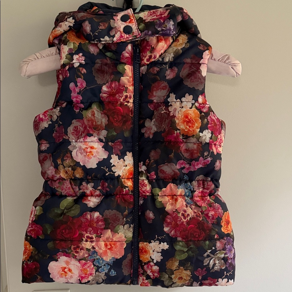 H&M Floral‎ Kids Vest - Multicolor Girls size 7 Full Zip Hooded EUC